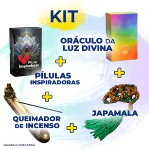 Kit Oráculo da Luz divina + pilulas inspiradoras + Japamala + Queimador de Incenso